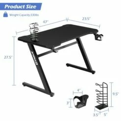 Costway 47'' Gaming Desk Z-Shaped Computer Office Table w/ Gaming Handle Rack Black