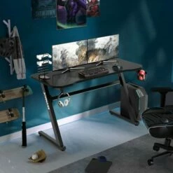 Costway 47'' Gaming Desk Z-Shaped Computer Office Table w/ Gaming Handle Rack Black -Outlet Desks Store unnamed file 6340