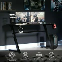 Costway 47'' Gaming Desk Z-Shaped Computer Office Table w/ Gaming Handle Rack Black -Outlet Desks Store unnamed file 6342