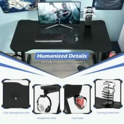 Costway 47'' Gaming Desk Z-Shaped Computer Office Table w/ Gaming Handle Rack Black -Outlet Desks Store unnamed file 6346