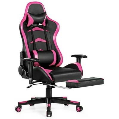 Costway Gaming Desk&Massage Gaming Chair Set w/ Footrest Monitor Shelf Power Strip Pink 7 Costway Gaming Desk&Massage Gaming Chair Set w/ Footrest Monitor Shelf Power Strip Pink - Image 5