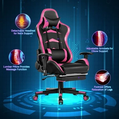 Costway Gaming Desk&Massage Gaming Chair Set w/ Footrest Monitor Shelf Power Strip Pink 9 Costway Gaming Desk&Massage Gaming Chair Set w/ Footrest Monitor Shelf Power Strip Pink - Image 7
