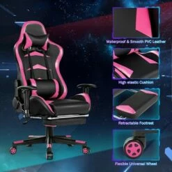 Costway Gaming Desk&Massage Gaming Chair Set w/ Footrest Monitor Shelf Power Strip Pink 18 Costway Gaming Desk&Massage Gaming Chair Set w/ Footrest Monitor Shelf Power Strip Pink -Outlet Desks Store unnamed file 6371