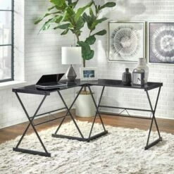 L Shaped Tempered Glass Desk - Buylateral Black