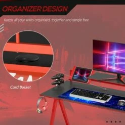 HOMCOM 53" Gaming Desk Gamer Workstation with Monitor Shelf Gamepad Rack Cup Holder Headphone Hook and Cable Basket Red 13 HOMCOM 53" Gaming Desk Gamer Workstation with Monitor Shelf Gamepad Rack Cup Holder Headphone Hook and Cable Basket Red -Outlet Desks Store unnamed file 6404