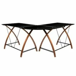 BlackArc L-Shaped Gaming Desk with Black Tempered Glass Surface and Crisscross Cherry Finished Legs - Sliding Keyboard Tray -Outlet Desks Store unnamed file 6413