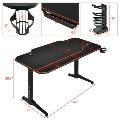 Costway 55'' Gaming Desk T-Shaped Computer Desk w/Full Desk Mouse Pad&Gaming Handle Rack Cup Holder&Headphone Hook 3 Costway 55'' Gaming Desk T-Shaped Computer Desk w/Full Desk Mouse Pad&Gaming Handle Rack Cup Holder&Headphone Hook