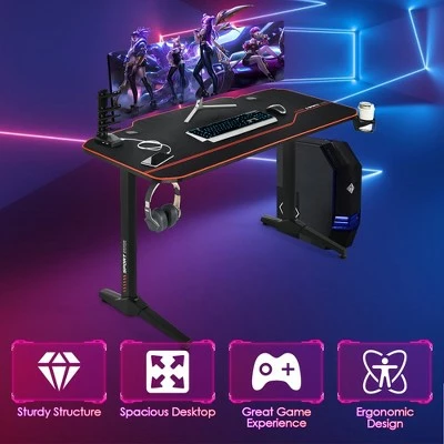 Costway 55'' Gaming Desk T-Shaped Computer Desk w/Full Desk Mouse Pad&Gaming Handle Rack Cup Holder&Headphone Hook 6 Costway 55'' Gaming Desk T-Shaped Computer Desk w/Full Desk Mouse Pad&Gaming Handle Rack Cup Holder&Headphone Hook - Image 4