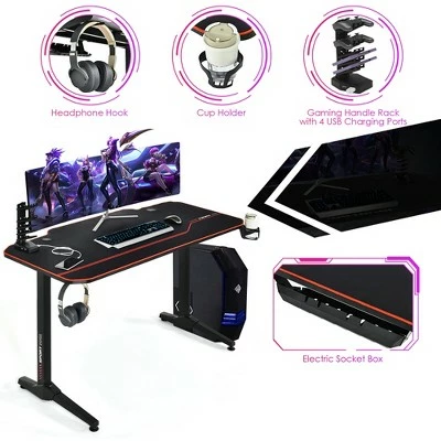 Costway 55'' Gaming Desk T-Shaped Computer Desk w/Full Desk Mouse Pad&Gaming Handle Rack Cup Holder&Headphone Hook 10 Costway 55'' Gaming Desk T-Shaped Computer Desk w/Full Desk Mouse Pad&Gaming Handle Rack Cup Holder&Headphone Hook - Image 8
