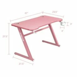 Costway 47'' Gaming Desk Z-Shaped Computer Table w/ Cup Holder Headphone Hook Pink