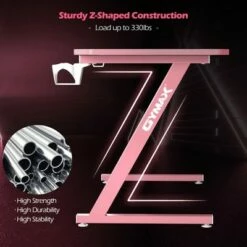 Costway 47'' Gaming Desk Z-Shaped Computer Table w/ Cup Holder Headphone Hook Pink -Outlet Desks Store unnamed file 6437