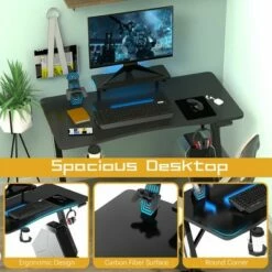 Costway Gaming Desk PC Computer Table w/RGB Lights Monitor Shelf&Storage for Controller -Outlet Desks Store unnamed file 6473