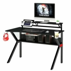 PVC Coated Ergonomic Metal Frame Gaming Desk with K Shape Legs Black - The Urban Port -Outlet Desks Store unnamed file 6522
