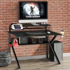 PVC Coated Ergonomic Metal Frame Gaming Desk with K Shape Legs Black - The Urban Port -Outlet Desks Store unnamed file 6525