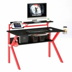 PVC Coated Ergonomic Metal Frame Gaming Desk Black/Red - The Urban Port -Outlet Desks Store unnamed file 6558