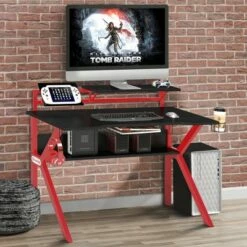 PVC Coated Ergonomic Metal Frame Gaming Desk Black/Red - The Urban Port -Outlet Desks Store unnamed file 6559