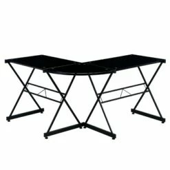 L Shaped Glass Computer Desk Black - Techni Mobili