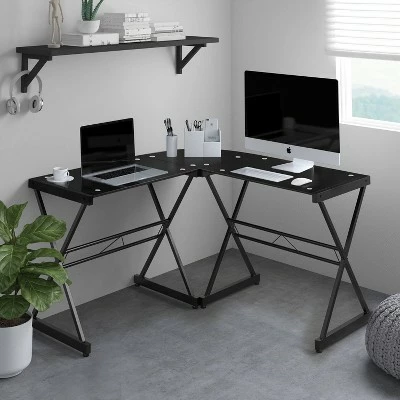 L Shaped Glass Computer Desk Black - Techni Mobili 6 L Shaped Glass Computer Desk Black - Techni Mobili - Image 4