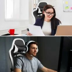 Costway Gaming Desk&Massage Gaming Chair Set w/ Footrest Monitor Shelf Power Strip White -Outlet Desks Store unnamed file 6601