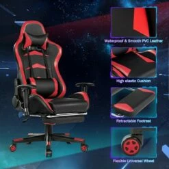 Costway Gaming Desk&Massage Gaming Chair Set w/ Footrest Monitor Shelf Power Strip Red -Outlet Desks Store unnamed file 6615