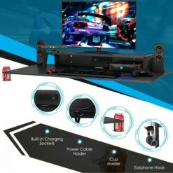 Costway Gaming Desk&Massage Gaming Chair Set w/ Footrest Monitor Shelf Power Strip Red -Outlet Desks Store unnamed file 6616