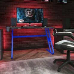 Gaming Ergonomic Desk with Cup Holder and Headphone Hook - Riverstone Furniture Red -Outlet Desks Store unnamed file 6687
