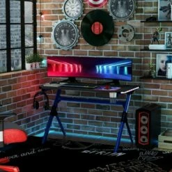 HomCom 47" Racing-Style Gaming Computer Desk with RGB LED Lights, Cup Holder and Cable Management