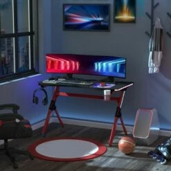 HomCom 47" Racing-Style Gaming Computer Desk with RGB LED Lights, Cup Holder and Cable Management -Outlet Desks Store unnamed file 6728