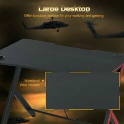 HomCom Carbon Fiber Surface Gaming Computer Desk Workstation with Cup Holder, Headphone Hook and Cable Management -Outlet Desks Store unnamed file 6742