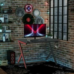 HomCom Carbon Fiber Surface Gaming Computer Desk Workstation with Cup Holder, Headphone Hook and Cable Management -Outlet Desks Store unnamed file 6748