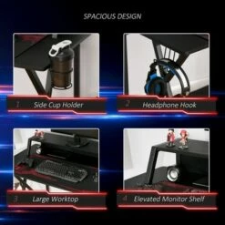 HOMCOM Racing Gaming Desk Carbon Fiber Style Computer Table with Elevated Monitor Shelf Headphone Hook and Cup Holder Black -Outlet Desks Store unnamed file 6751
