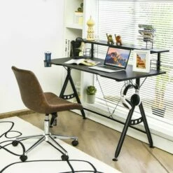 Costway Gaming Desk Home Office Computer Table E-Sports w/Monitor Shelf & Cup Holder -Outlet Desks Store unnamed file 6774