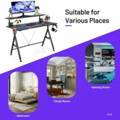 Costway Gaming Desk Home Office Computer Table E-Sports w/Monitor Shelf & Cup Holder -Outlet Desks Store unnamed file 6775