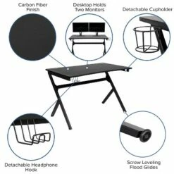 Flash Furniture Gaming Desk 45.25" x 29" Computer Table Gamer Workstation with Headphone Holder and 2 Cable Management Holes -Outlet Desks Store unnamed file 6793