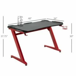 HOMCOM Home Office Gaming Desk Computer Writing Table with Large Workstation Cup Holder Headphone Rack Gamepad Rack Black and Red -Outlet Desks Store unnamed file 6803
