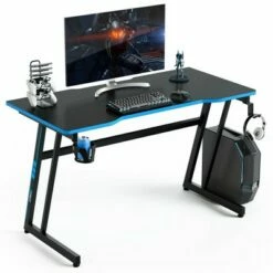 Costway 47.5'' Gaming Desk Z-Shaped Computer Office Table w/Gaming Handle Rack Red/Blue -Outlet Desks Store unnamed file 6822