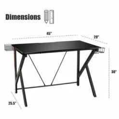 Costway K-Shaped Computer Gaming Desk 45"Racing Desk w/Cup Headphone Holder & Game Storage
