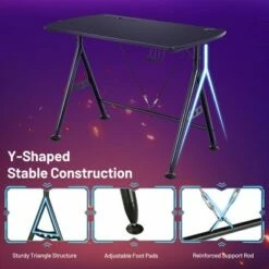 Costway Y-shaped Gaming Desk Home Office Computer Table w/ Phone Slot & Cup Holder -Outlet Desks Store unnamed file 6848