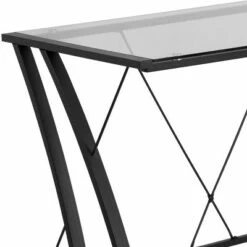 BlackArc Gaming Desk with Clear Glass Top and Black Powder Coated Metal Frame - L-Shaped 79" Diagonal Width - 8mm Tempered Glass -Outlet Desks Store unnamed file 6862