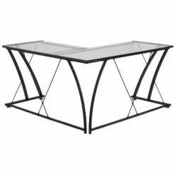 BlackArc Gaming Desk with Clear Glass Top and Black Powder Coated Metal Frame - L-Shaped 79" Diagonal Width - 8mm Tempered Glass -Outlet Desks Store unnamed file 6865