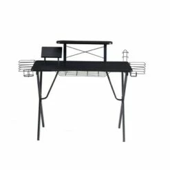 Ergonomic Metal Computer Gaming Desk with X Shape Legs and Elevated Shelf Black - The Urban Port