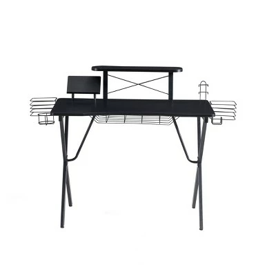 Ergonomic Metal Computer Gaming Desk with X Shape Legs and Elevated Shelf Black - The Urban Port 3 Ergonomic Metal Computer Gaming Desk with X Shape Legs and Elevated Shelf Black - The Urban Port