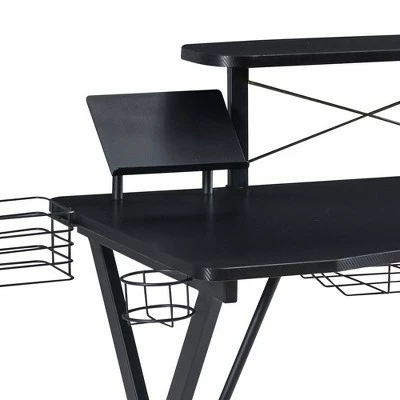 Ergonomic Metal Computer Gaming Desk with X Shape Legs and Elevated Shelf Black - The Urban Port 6 Ergonomic Metal Computer Gaming Desk with X Shape Legs and Elevated Shelf Black - The Urban Port - Image 4