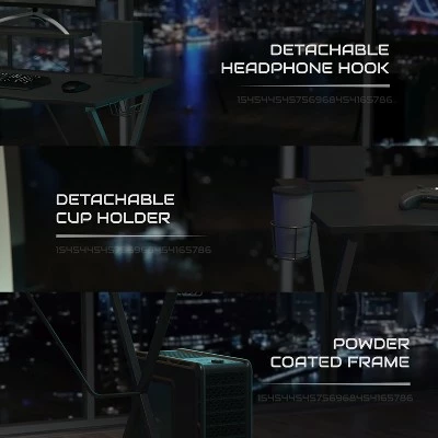 BlackArc Gaming Desk with Laminate Top and Steel Frame - Detachable Cupholder, Headphone Hook & Smartphone/Monitor Stand 4 BlackArc Gaming Desk with Laminate Top and Steel Frame - Detachable Cupholder, Headphone Hook & Smartphone/Monitor Stand - Image 2