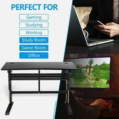 Costway Pneumatic Height Adjustable Gaming Desk T Shaped Game Station w/Power Strip Tray 7 Costway Pneumatic Height Adjustable Gaming Desk T Shaped Game Station w/Power Strip Tray - Image 5