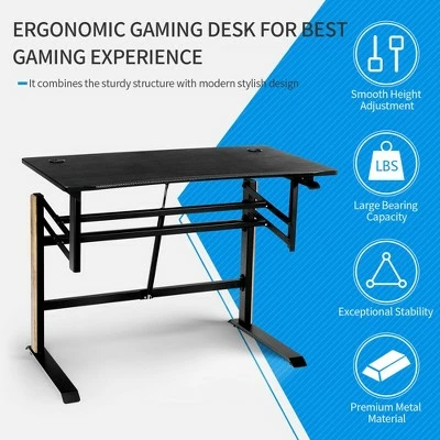 Costway Pneumatic Height Adjustable Gaming Desk T Shaped Game Station w/Power Strip Tray 9 Costway Pneumatic Height Adjustable Gaming Desk T Shaped Game Station w/Power Strip Tray - Image 7