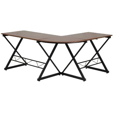 BlackArc L-Shaped Gaming Desk Teakwood Finish Laminate Top-Black Powder Coated Frame-Pull Out Keyboard-87" Overall Diagonal Width 9 BlackArc L-Shaped Gaming Desk Teakwood Finish Laminate Top-Black Powder Coated Frame-Pull Out Keyboard-87" Overall Diagonal Width - Image 7