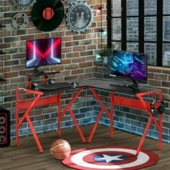 HOMCOM L-Shaped Gaming Desk Corner Computer Desk Gaming Table for PC Workstations with Adjustable Study Table Home Office Desk for Office Writing