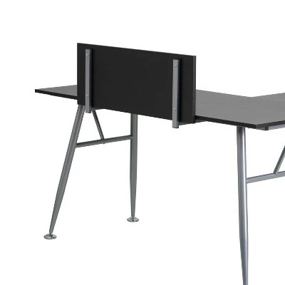 BlackArc Black Gaming Desk with L-Shaped 89.5" Diagonal Width - Black Laminate Top and Powder Coated Silver Metal Frame 6 BlackArc Black Gaming Desk with L-Shaped 89.5" Diagonal Width - Black Laminate Top and Powder Coated Silver Metal Frame - Image 4