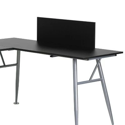 BlackArc Black Gaming Desk with L-Shaped 89.5" Diagonal Width - Black Laminate Top and Powder Coated Silver Metal Frame 7 BlackArc Black Gaming Desk with L-Shaped 89.5" Diagonal Width - Black Laminate Top and Powder Coated Silver Metal Frame - Image 5